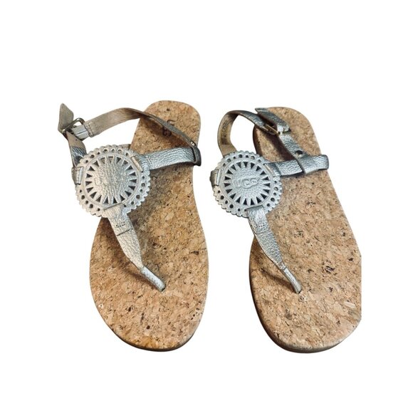 UGG Women's Silver Cork Sandals  Adjustable Strap Casual Comfort.Size 9 - Picture 4 of 11